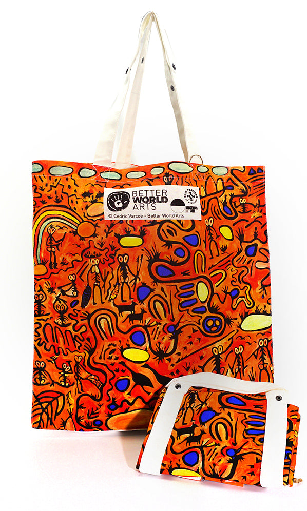 Aboriginal Art Cotton Foldable Shopping Bag by Cedric Varcoe (2)