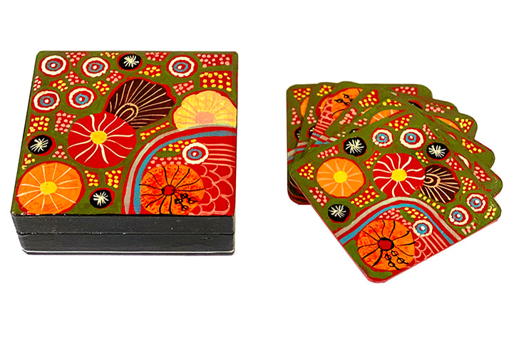 Aboriginal Art Lacquer Coaster Set by Damien & Yilpi Marks