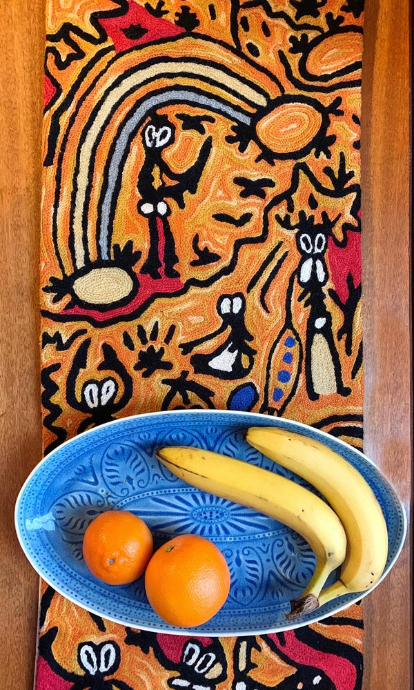 Aboriginal Art Wool Chainstitch Table Runner by Cedric Varcoe