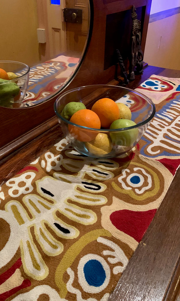 Aboriginal Art Wool Chainstitch Table Runner by Murdie Nampijimpa Morris