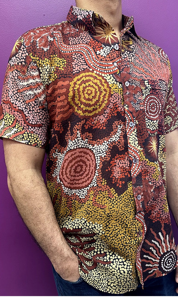 Cotton Men's Shirt Aboriginal Art by Damien and Yilpi Marks