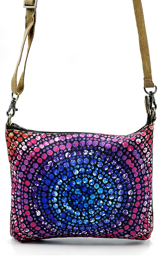 Aboriginal Art Cross Body Bag Leather Trimmed by Olivia Wilson