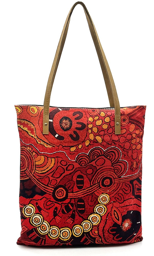 Aboriginal Art Shoulder Tote Bag Leather Trimmed by Damien & Yilpi Marks (2)