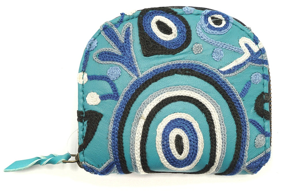 Aboriginal Art Leather Embroidered Coin Purse by Theo Hudson