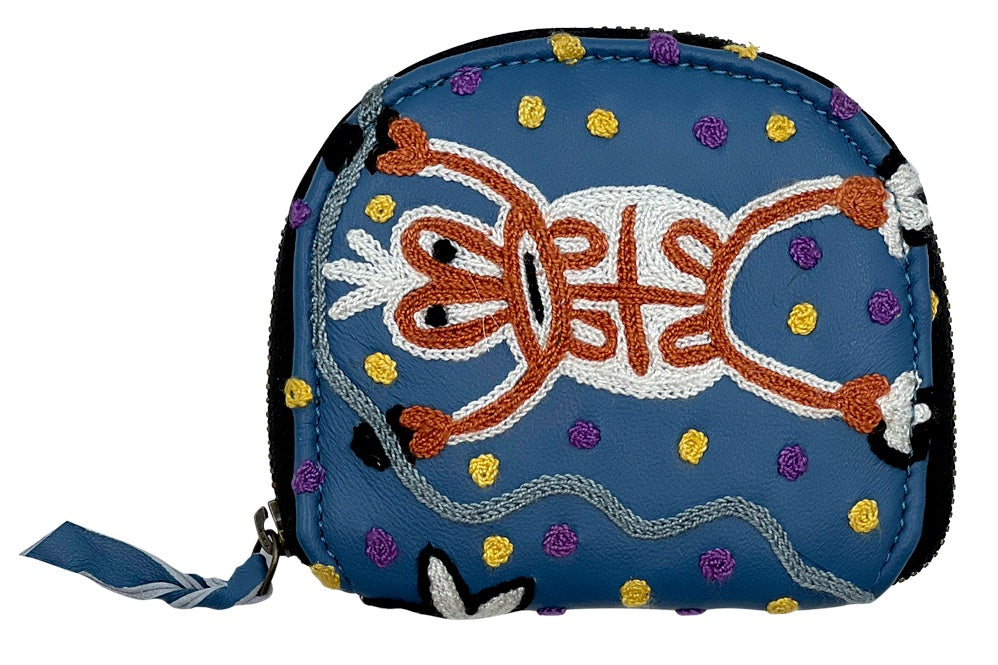 Aboriginal Art Leather Embroidered Coin Purse by Cedric Varcoe
