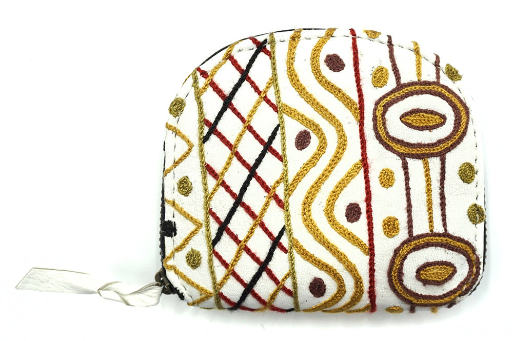 Aboriginal Art Leather Embroidered Coin Purse by Josette Papajua