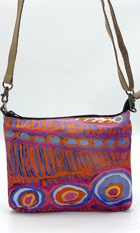 Aboriginal Art Cross Body Bag Leather Trimmed by Murdie Nampijimpa Morris (3)