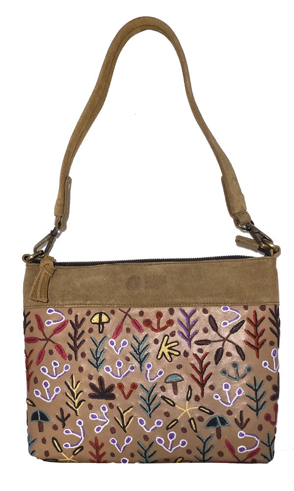 Aboriginal Art Leather Handbag Embroidered by Rosie Ross