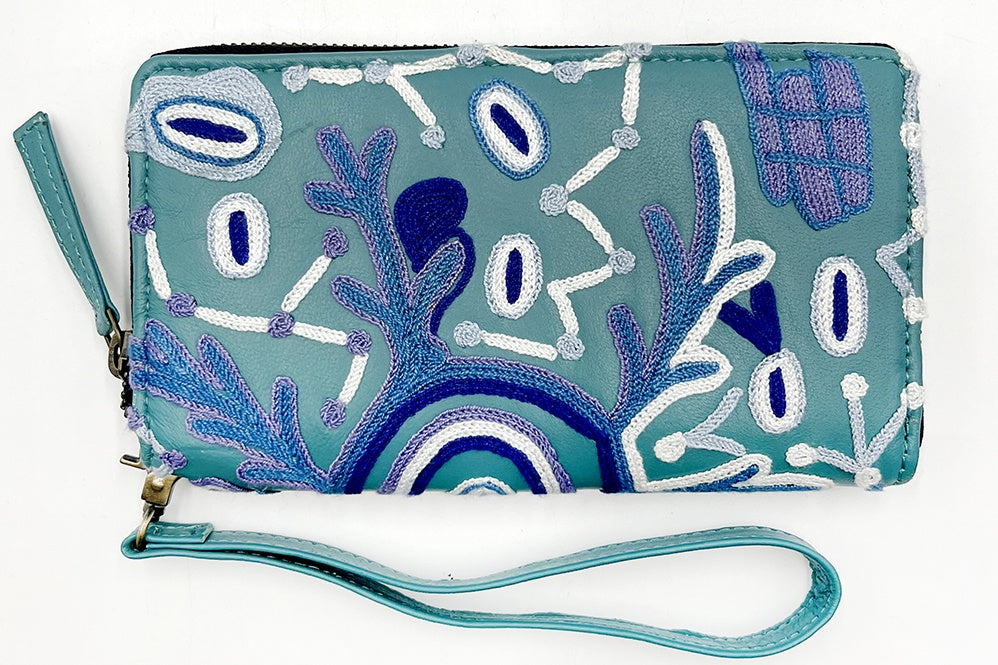 Aboriginal Art Embroidered Leather Zipper Purse by Theo Hudson (2)