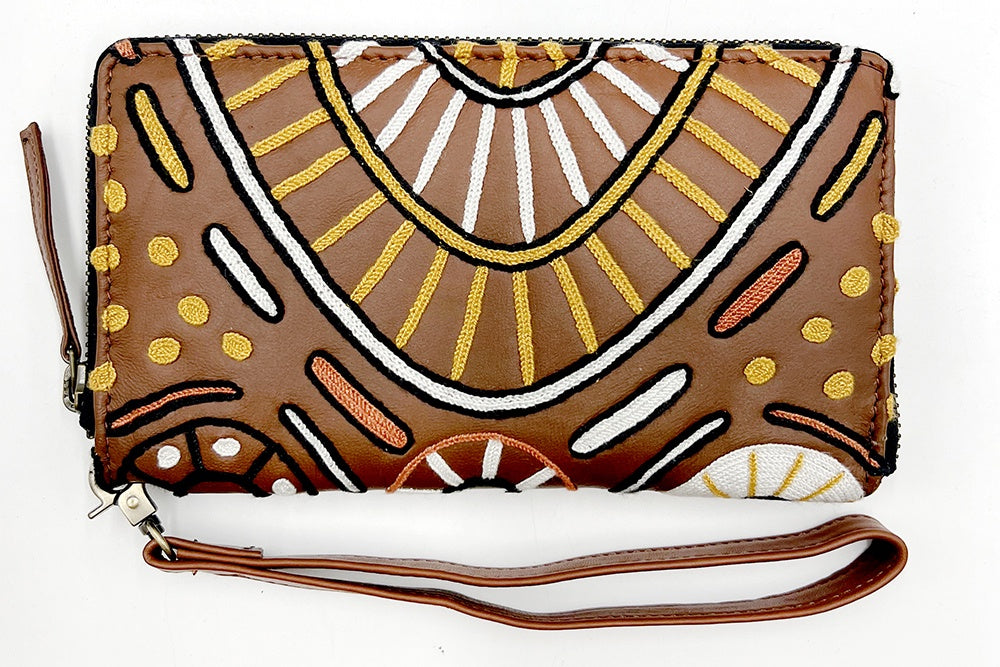 Aboriginal Art Embroidered Leather Purse by Nina Puruntatameri