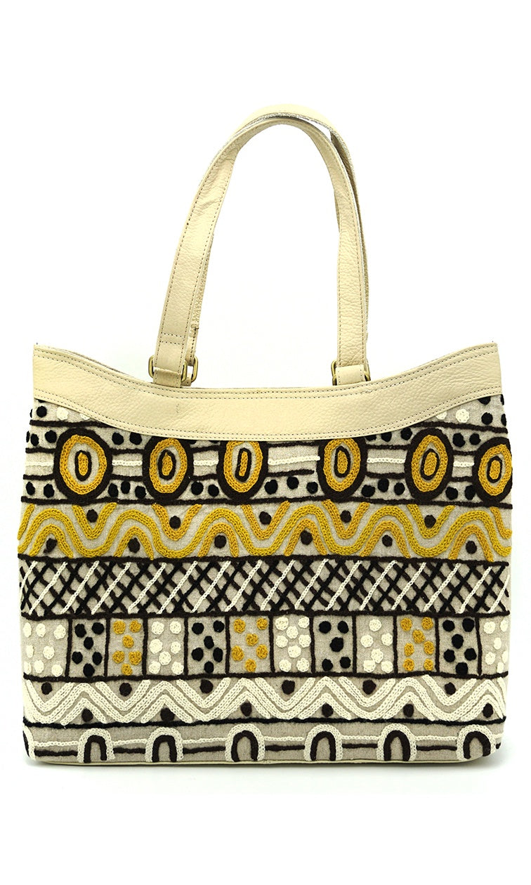 Aboriginal Art Leather/Canvas Handbag Embroidered by Josette Papajua