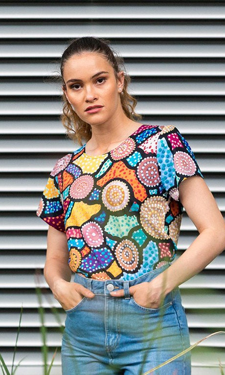 Aboriginal Art Fashion Top Connection to Country