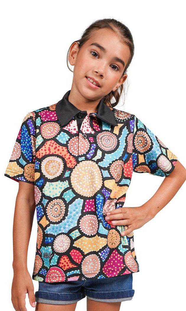 Aboriginal Art Kids Unisex Polo Connection to Country