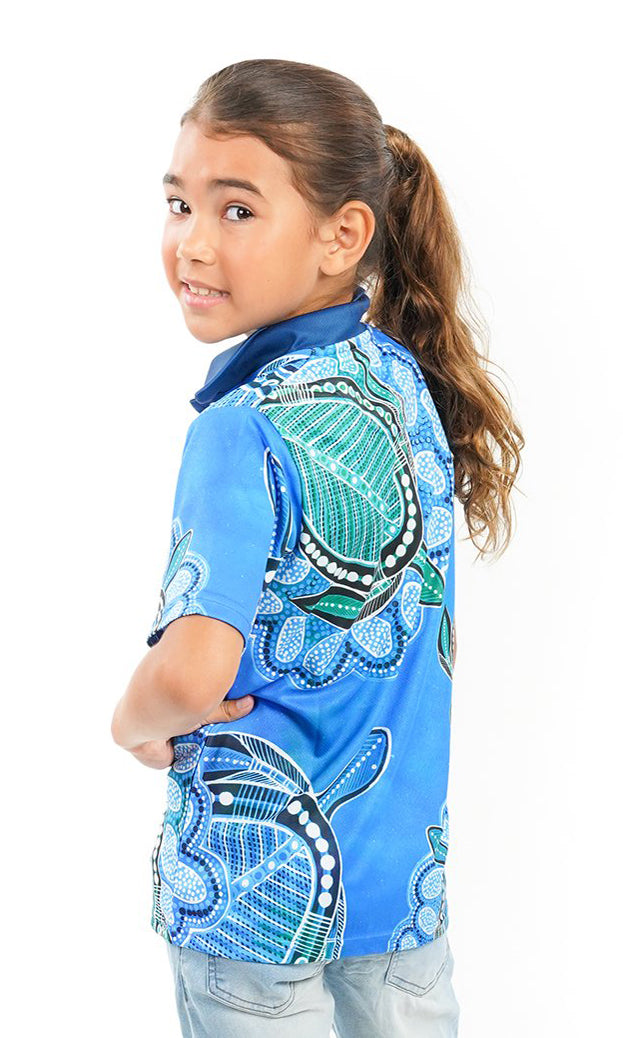 Aboriginal Art Kids Unisex Polo Ocean Turtles