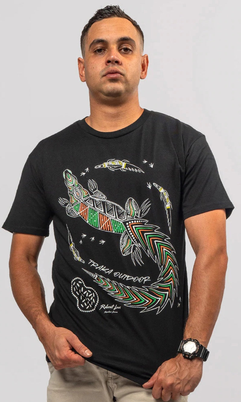 Aboriginal Art Unisex T-Shirt Croc Country Black