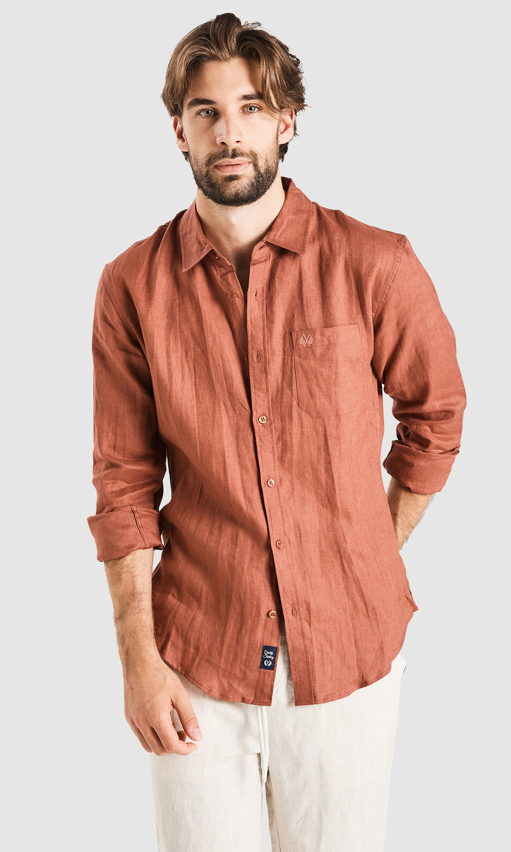 Linen Shirt Long Sleeve Rust