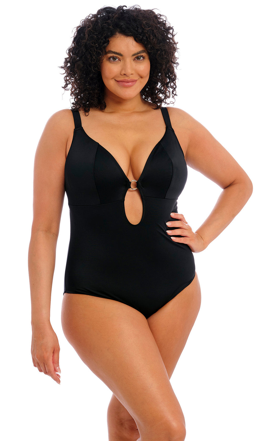 Plain Sailing Black Non Wired Plunge Swimsuit, Special Order F/FF to H/HH