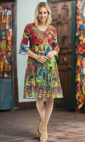 Cotton Dress Layers V Neck El Paso