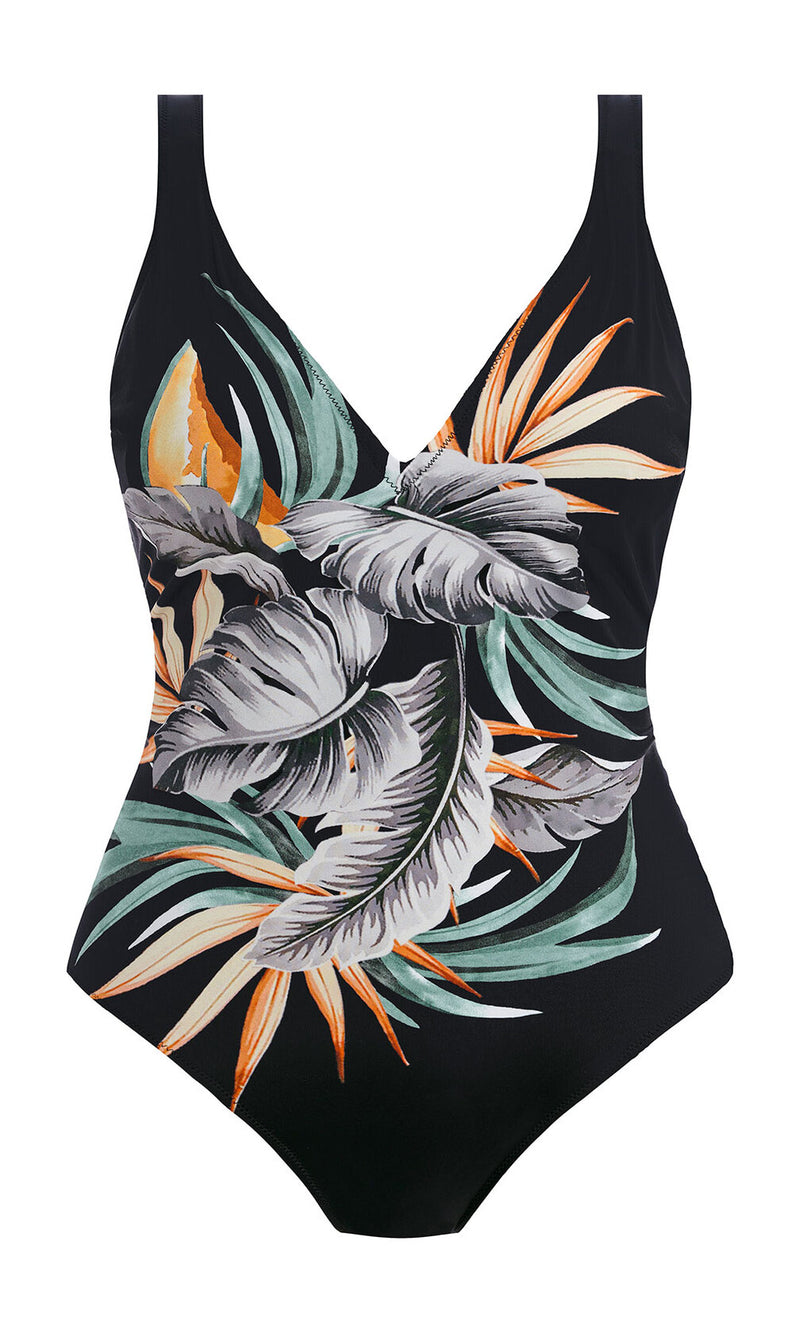 Bamboo Grove Jet UW Plunge Swimsuit, Special Order D Cup to G Cup