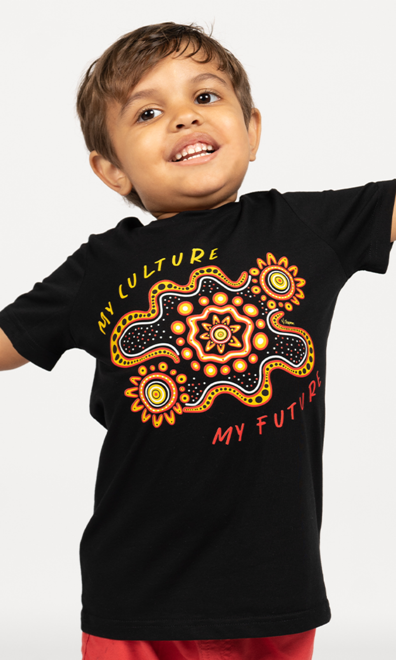 Aboriginal Art Kids Cotton T-Shirt Gather and Thrive