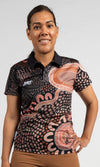 Aboriginal Art Ladies Fitted Polo Gathering on Country