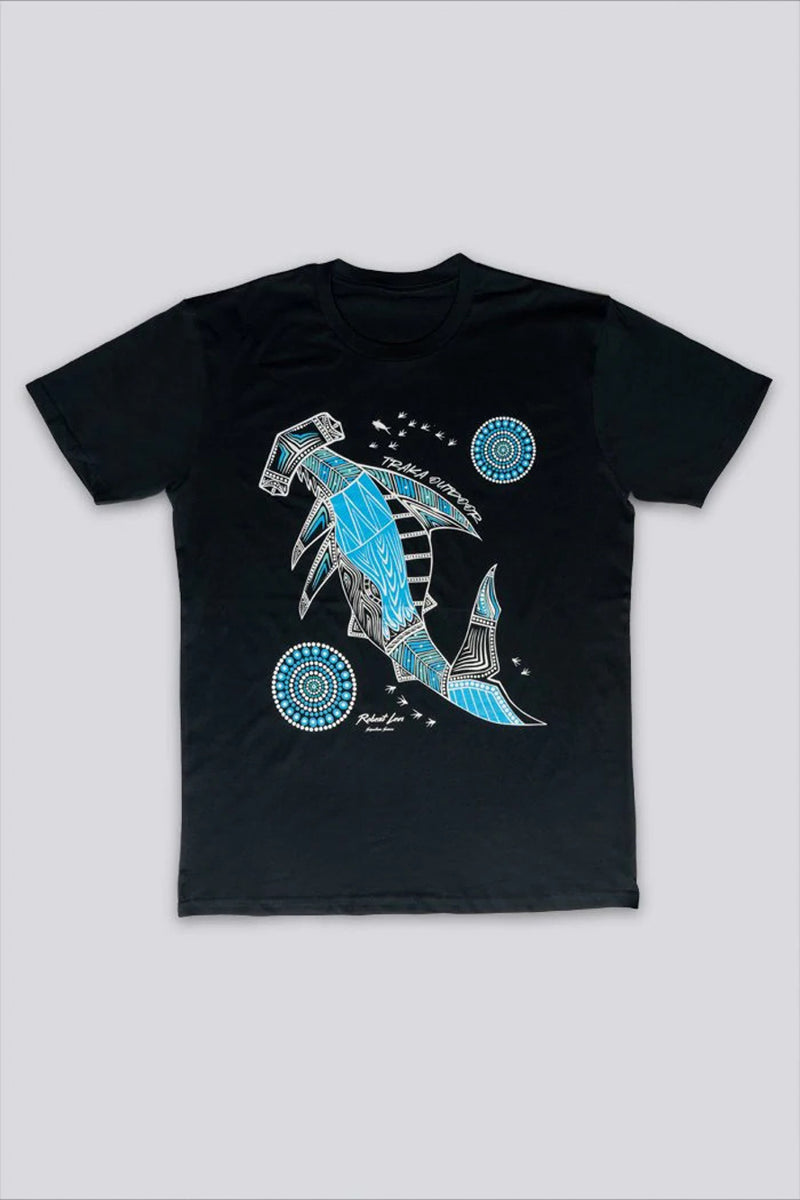 Aboriginal Art Unisex T-Shirt Hammerhead School Navy