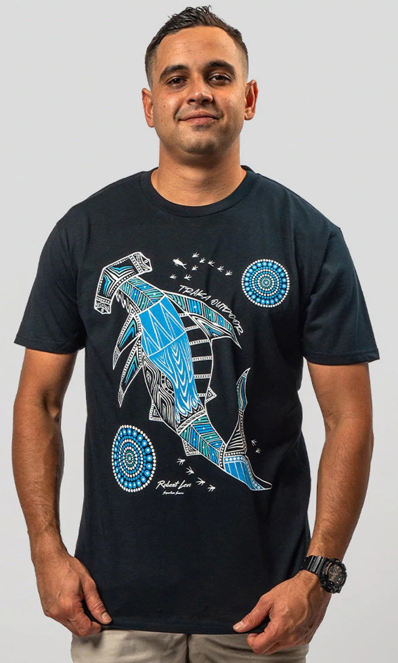 Aboriginal Art Unisex T-Shirt Hammerhead School Navy