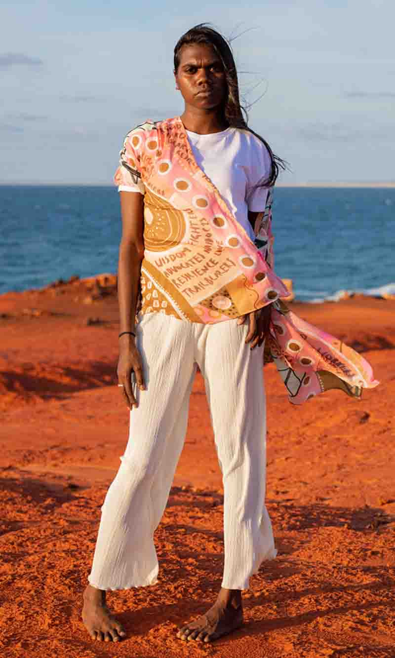 Aboriginal Art Chiffon Shawl In Their Footsteps