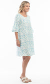 Pure Linen Dress Frill Sleeve Ikat, More Colours