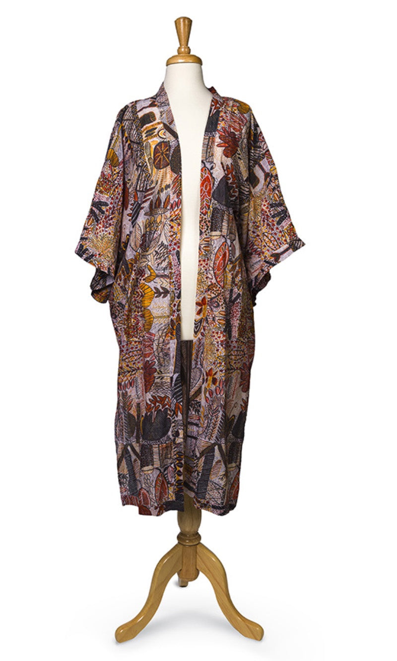 Cotton Aboriginal Art Long Kimono by Mary Elizabeth Moreen