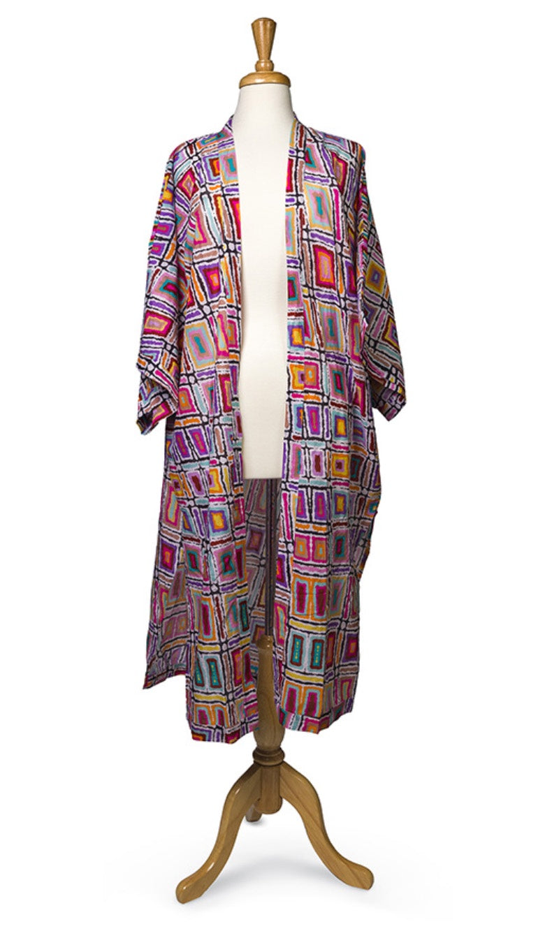 Cotton Aboriginal Art Long Kimono by Lynette Nangala Singleton