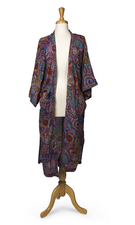 Cotton Aboriginal Art Long Kimono by Tina Napangardi Martin