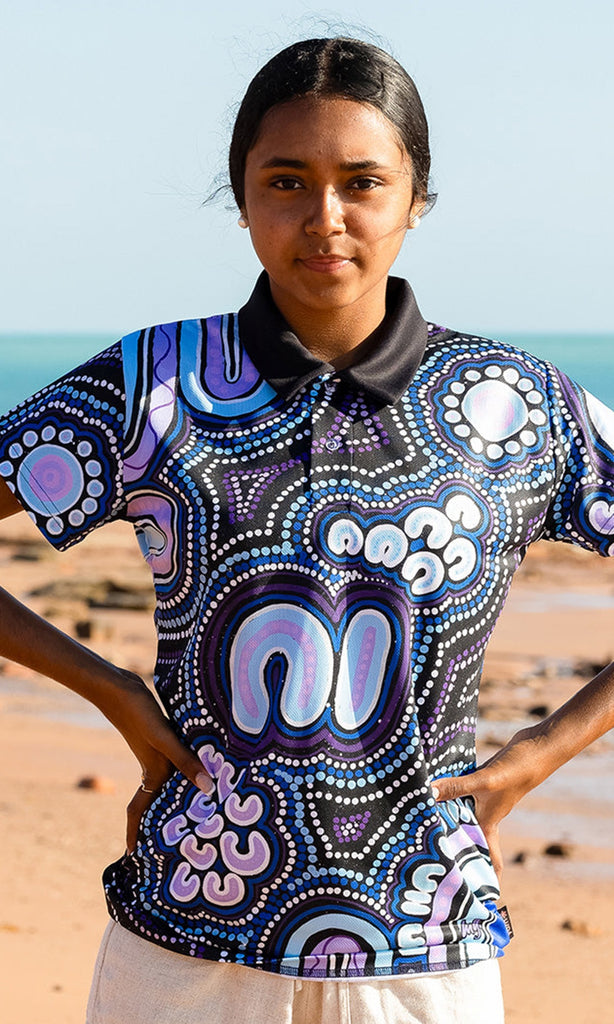 Aboriginal Art Kids Unisex Polo Koorrookee 'Grandmother'