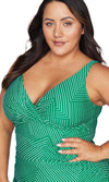 Linear Perspective Green Delacroix Tankini Top, Multifit D Cup to G Cup