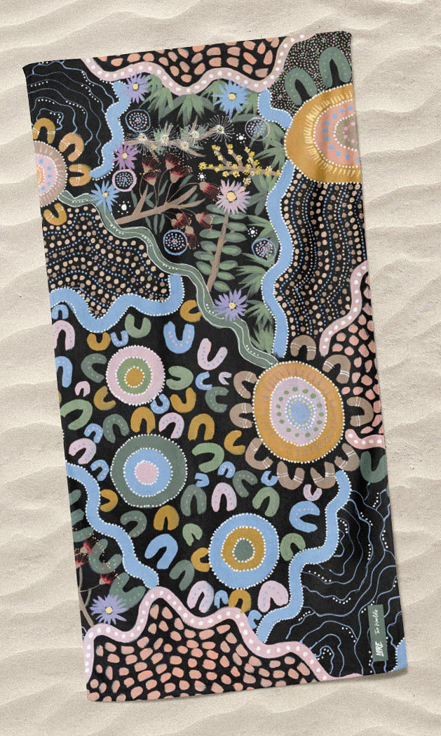 Aboriginal Art Beach Towel Two Worlds
