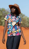 Aboriginal Art Ladies Fitted Polo Connection to Country