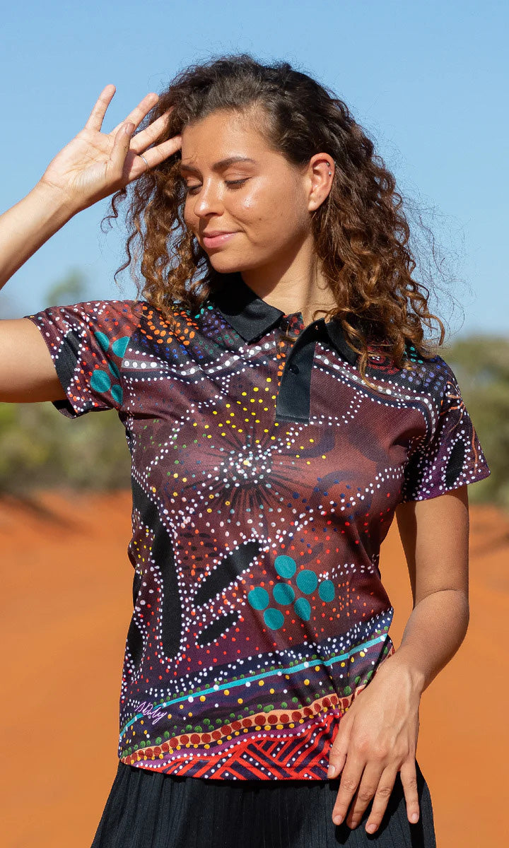 Aboriginal Art Ladies Fitted Polo Leaders