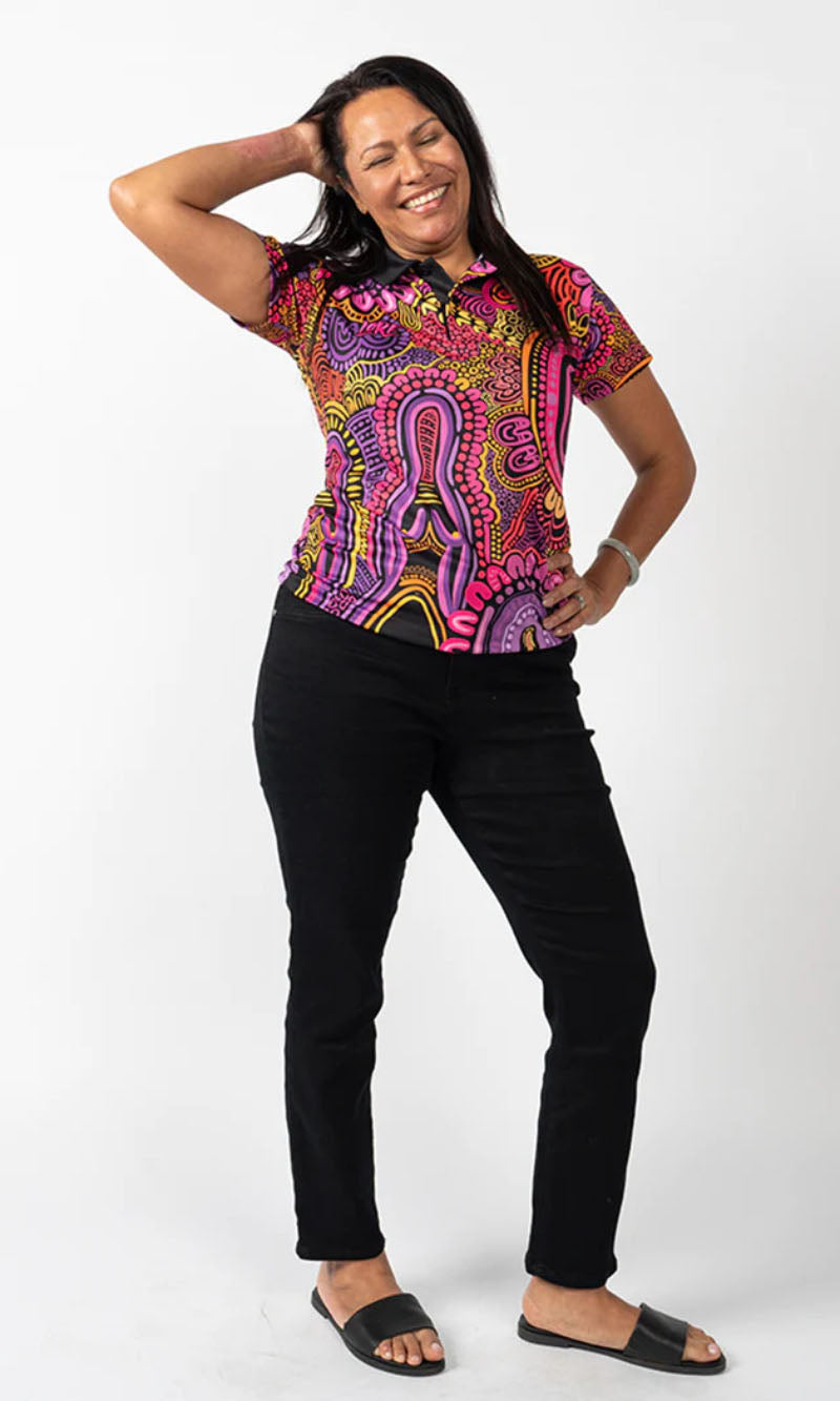 Aboriginal Art Ladies Fitted Polo Mother