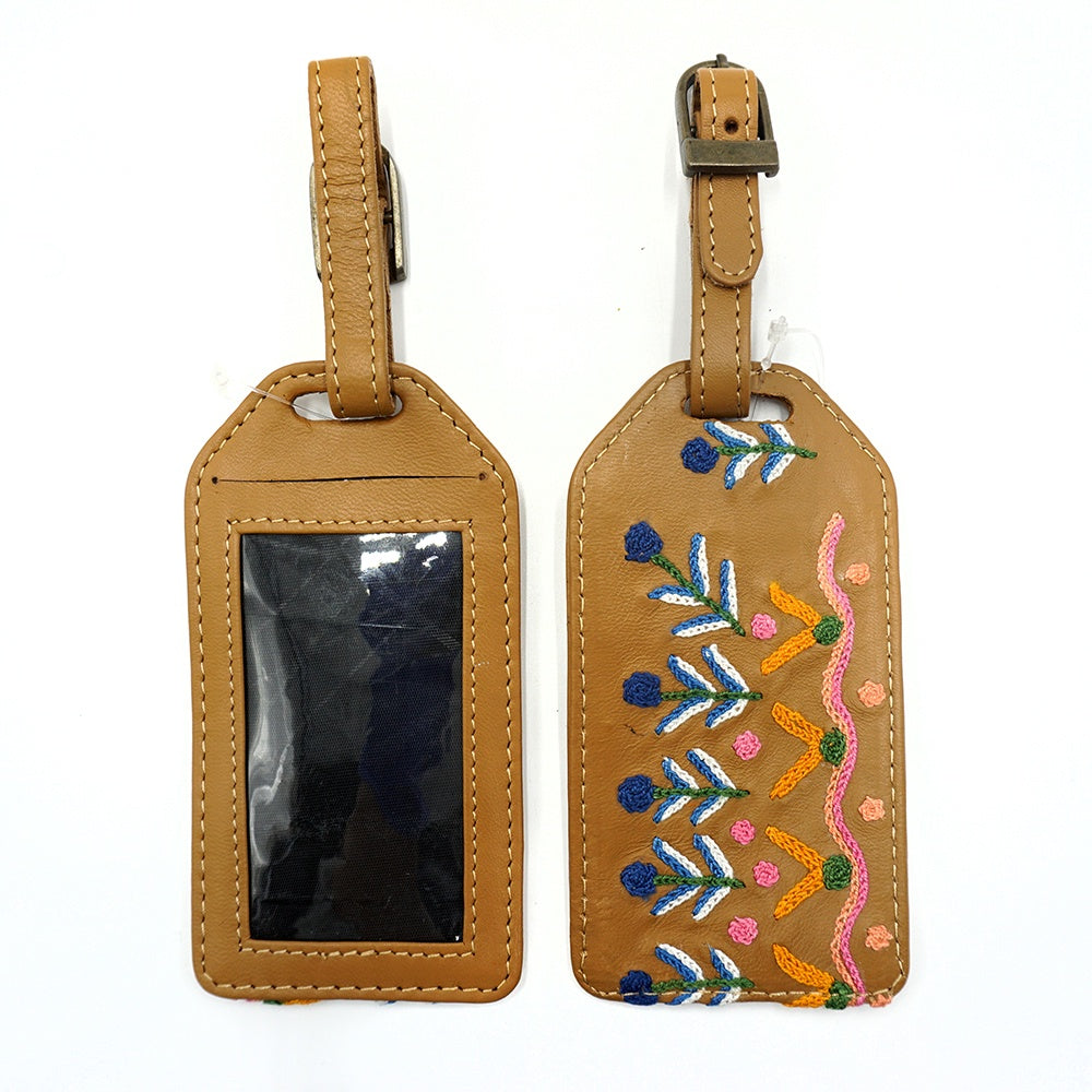 Aboriginal Art Leather Luggage Tag Embroidered by Rosie Ross 2