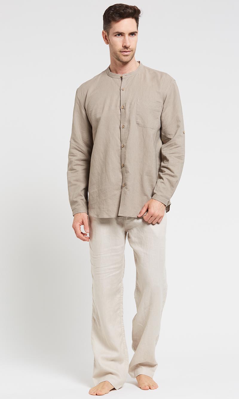 Hemp Cotton Long Sleeves Grandpa Shirt, More Colours