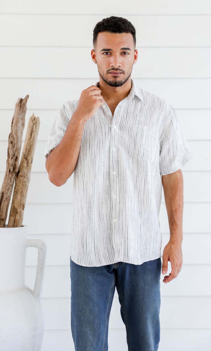 Hemp Stripe Short Sleeve Shirt, More Colours