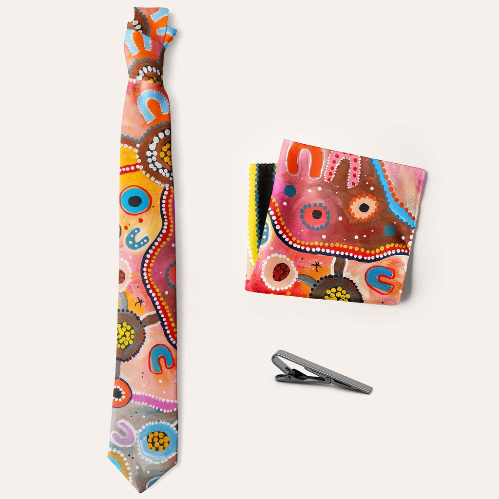 Aboriginal Art Necktie Set Strength of Our Elders
