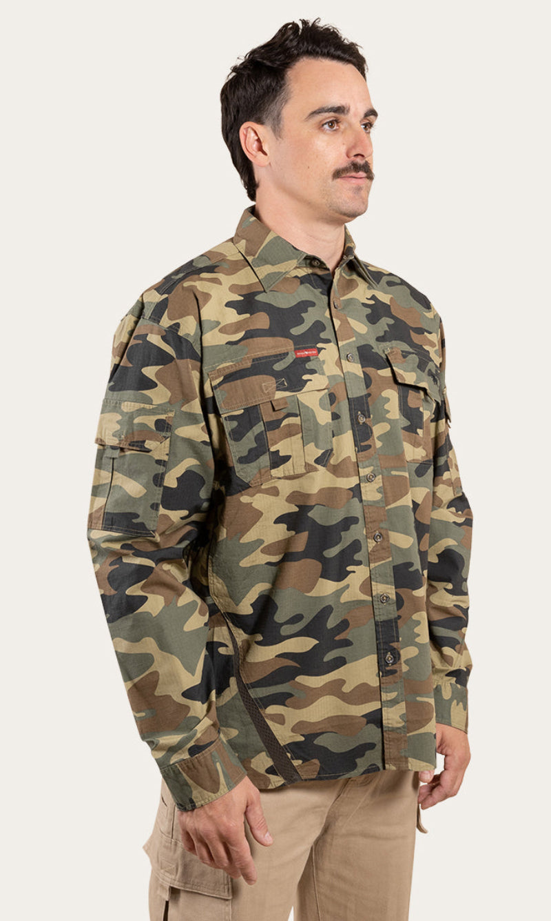 【CAMOFLAGE】Ripstop cargo pocket shirt The FIX Men's Jacquard Camo Denim Shirt | Bash