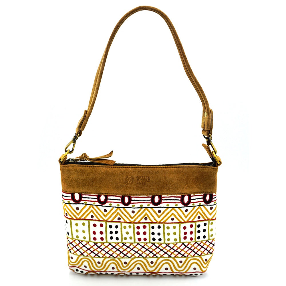 Aboriginal Art Leather Handbag Embroidered by Josette Papajua