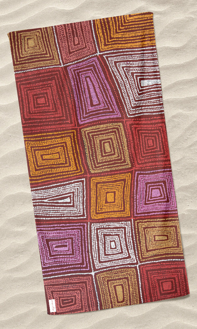 Aboriginal Art Beach Towel Karnta Jukurrpa