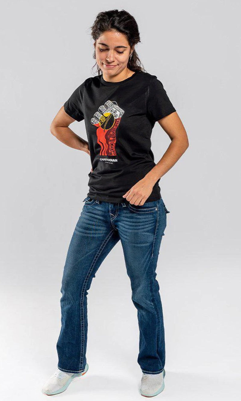 Aboriginal Art Women's T-Shirt Rise Up Black