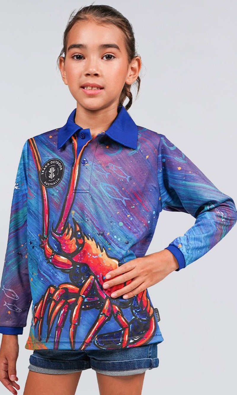 Aboriginal Art Kids Unisex Long Sleeve Polo Rock Lobster Dreams