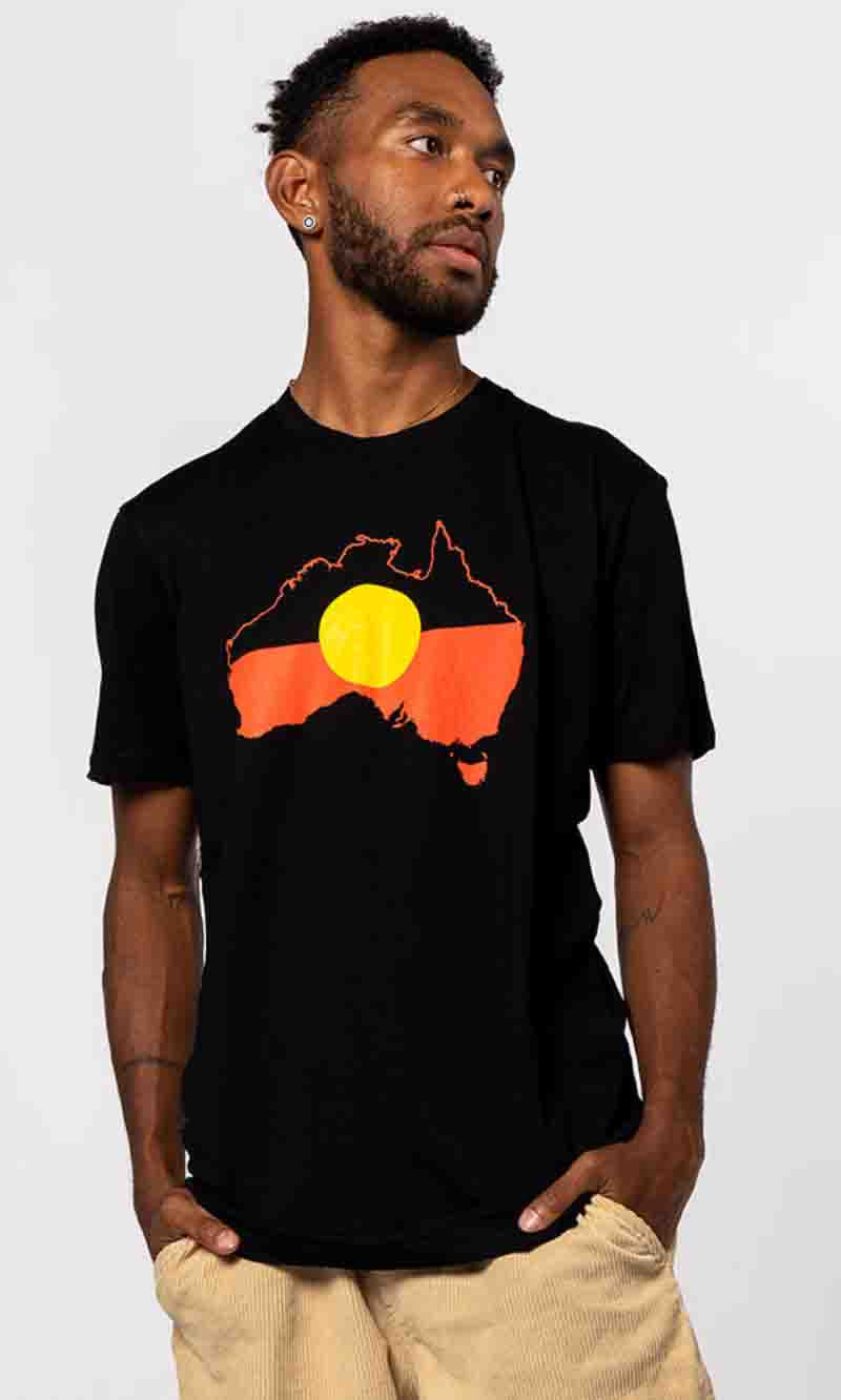 Aboriginal Art Unisex T-Shirt "Raise The Flag" Aboriginal Flag (Australia)