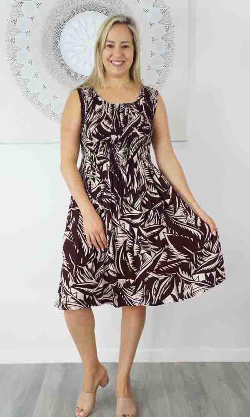 Rayon Dress Singlet Smock Leafy, More Colours