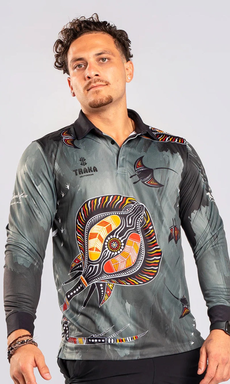 Aboriginal Art Unisex Long Sleeve Polo Stingray Fever